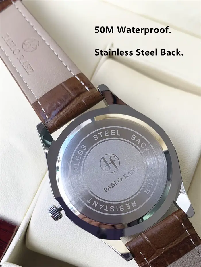PABLO RAEZ vraies Photos haut de gamme de luxe homme montre-bracelet étanche diamant Date montre en cuir Quartz mode