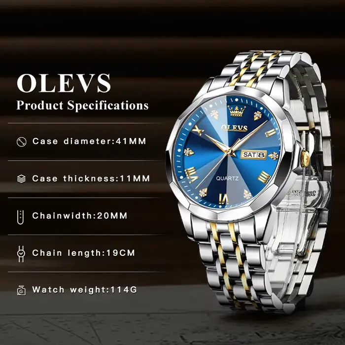 OLEVS montres pour hommes or Original montre-bracelet à Quartz étanche montre lumineuse pour homme losange miroir Date semaine robe de luxe