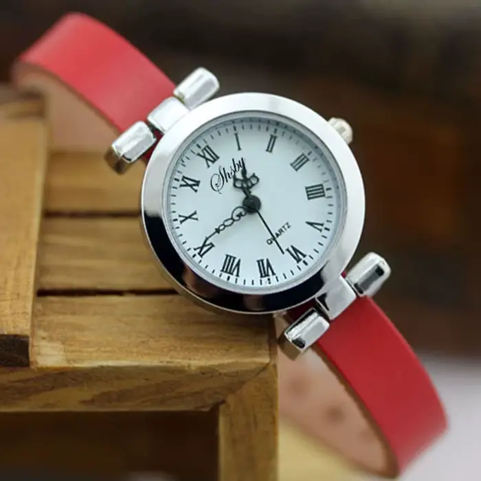 Shsby nouvelle mode vente chaude en cuir véritable femme argent montre ROMA Vintage