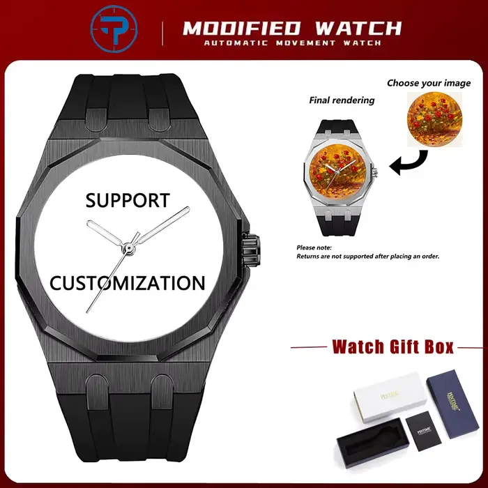Montre en quartz personnalisée octogonale noire gravure personnalisée pour hommes résistante à l'eau cadeau festif occasions spéciales