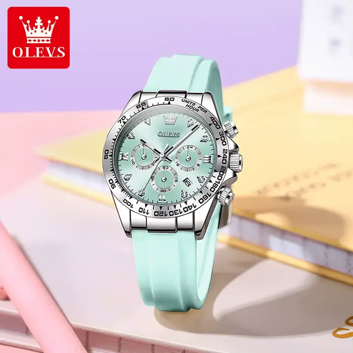 Montre OLEVS élégante pour femmes résistante à l'eau avec bracelet en silicone quartz pour diverses occasions et styles