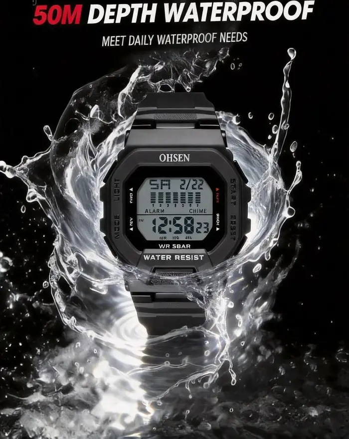 Mode OHSEN Hombre mâle montres numériques 5ATM plongée homme hommes sport vert montres horloges à ma