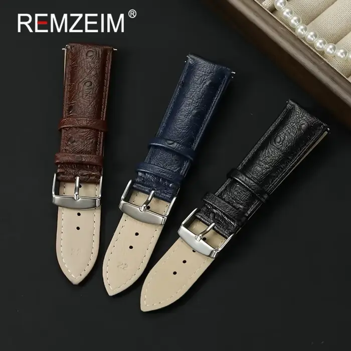 Bracelet de poignet en cuir motif d'autruche pour hommes et femmes avec boucle à ardillon et largeur variable 18mm 20mm 22mm