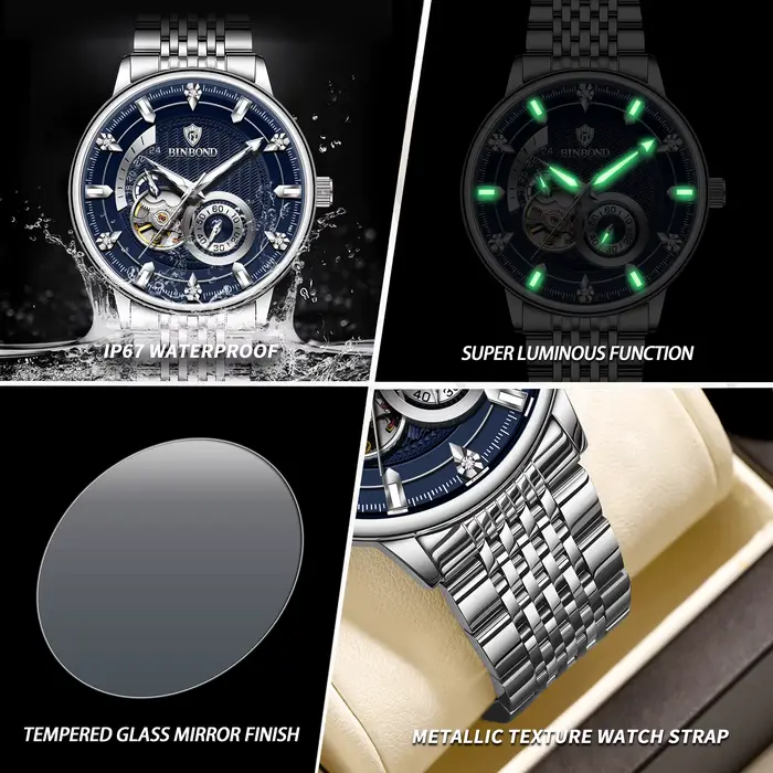 Montres mécaniques automatiques tourbillon BINBOND pour hommes