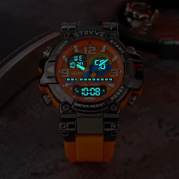 Nouvelle montre STRYVE pour hommes avec mouvement double analogique-digital, résistante à l'eau jusqu'à 50m, idéale pour les sports et les occasions spéciales