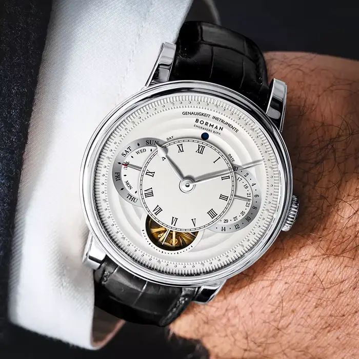 BORMAN Design luxe hommes montre-bracelet automatique cadran squelette bracelet en cuir véritable saphir cristal verre