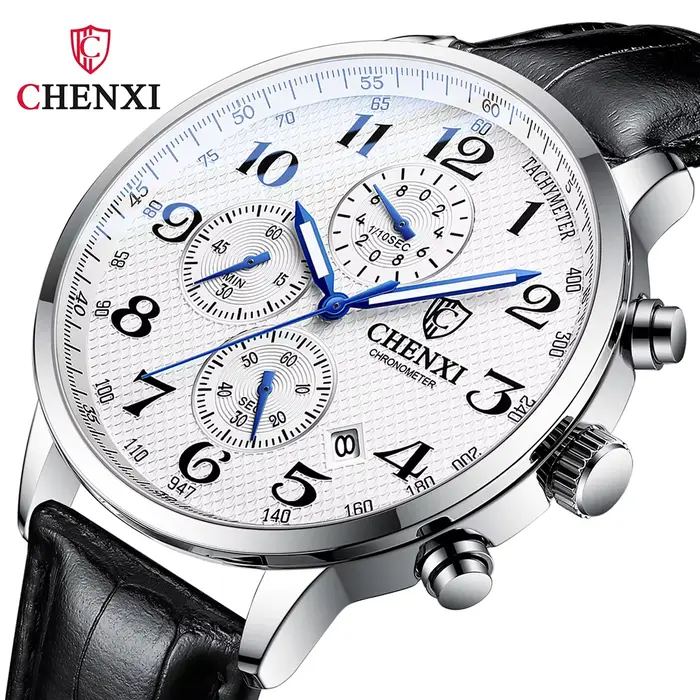 Marque CHENXI montre hommes chronographe horloge en cuir décontracté haute qualité montres à Quartz