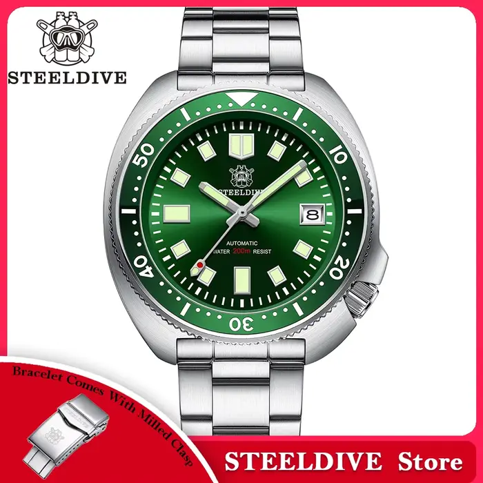 Steeldive marque SD1970 montre de plongée thon 200m étanche saphir cristal NH35 automatique mécanique en acier