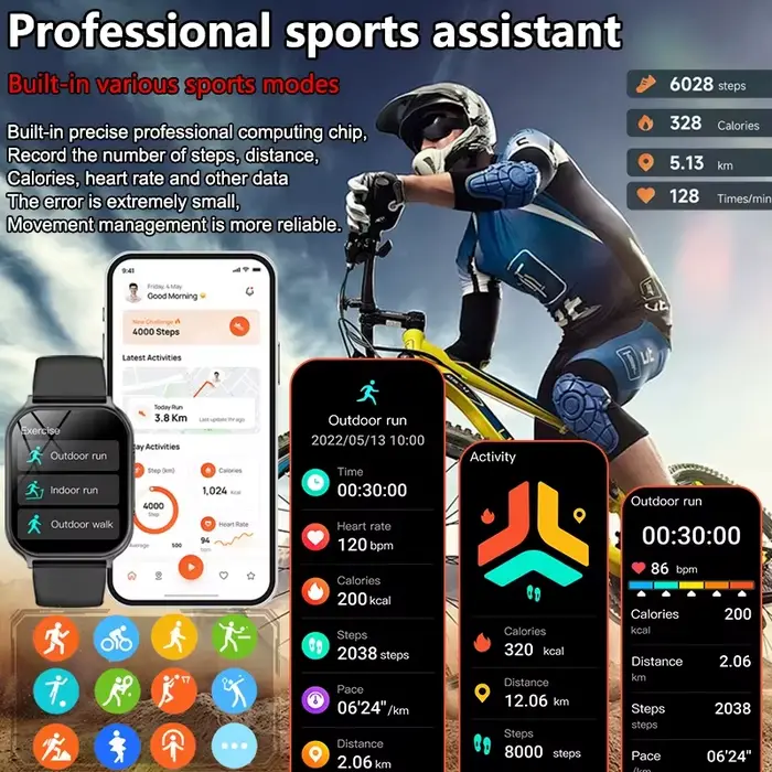 Montre connectée LIGE avec suivi de fitness, moniteur de fréquence cardiaque, mode sport professionnel, cadrans personnalisables pour homme et femme occasions spéciales