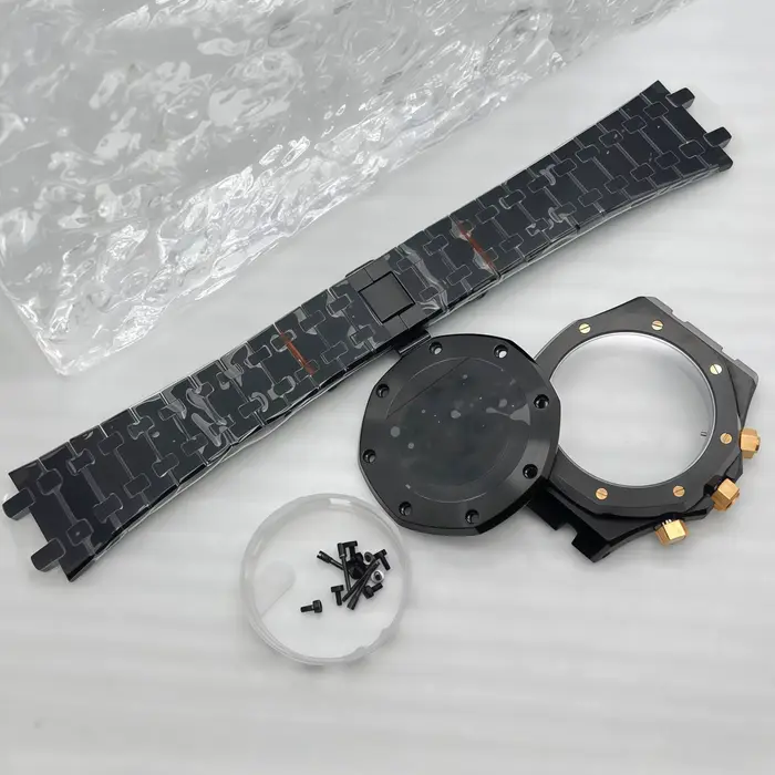 Boîtier de montre chronographe en acier inoxydable doré rose modifié 41 mm avec bracelet pour mouvement à quartz Oak