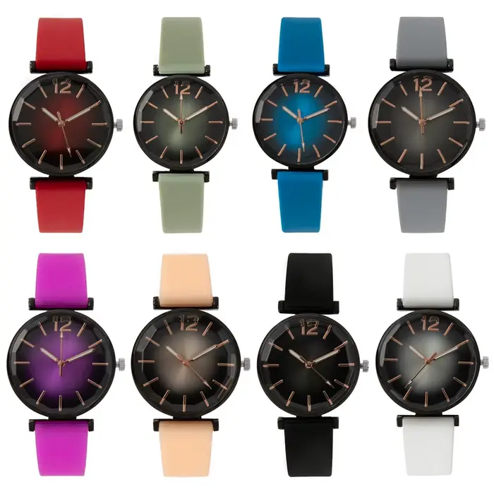Montre Femme Élégante Vert Dégradé Boîtier Noir Bracelet Silicone Montre à Quartz Occasions Spéciales Femmes Casual Chic
