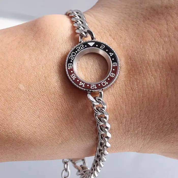 Montre tachymètre lunette GMT bracelet chaîne Cuba acier inoxydable plaqué or plaqué argent plaqué rhodium imitation plaqué platine plaqué rhodium plaqué titane vert foncé pour femmes hommes occasions spéciales