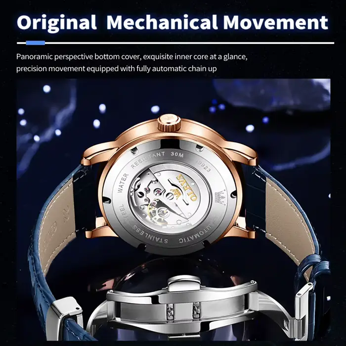 Montre homme Olevs 9923 phase de lune cadran ciel étoilé aiguilles des secondes rotatives lunette sertie de diamants montre mécanique automatique lumineuse homme occasions spéciales
