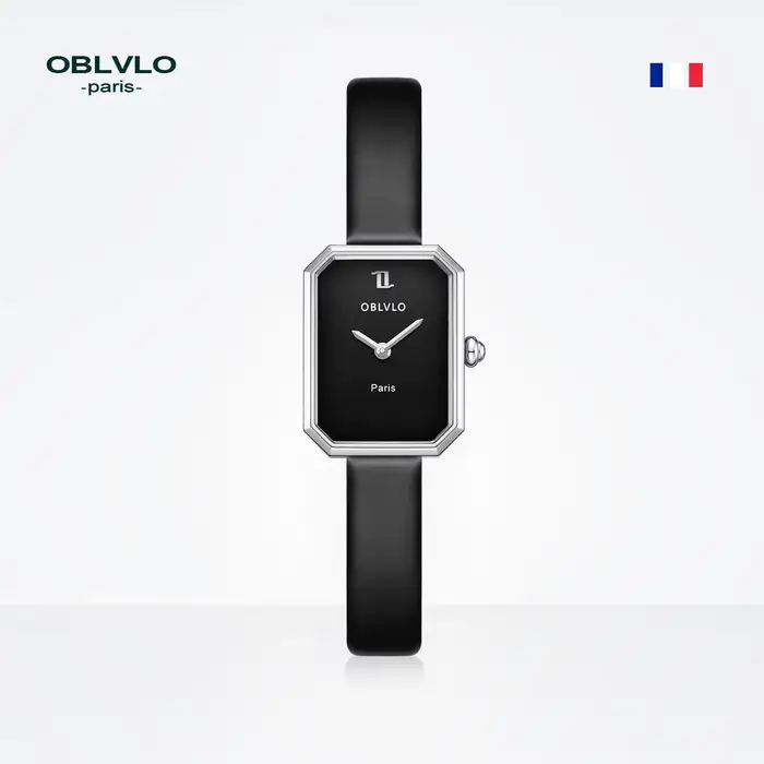 OBLVLO – montre à Quartz pour femmes, boîtier en or Rose, bracelet en cuir, cadran Malachite, Surfac