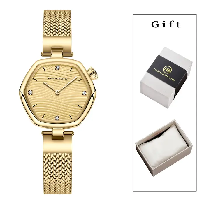 2025 nouvelles femmes boîte-cadeau montre mode Hexagonal en acier inoxydable maille ceinture mouvement japonais or Rose