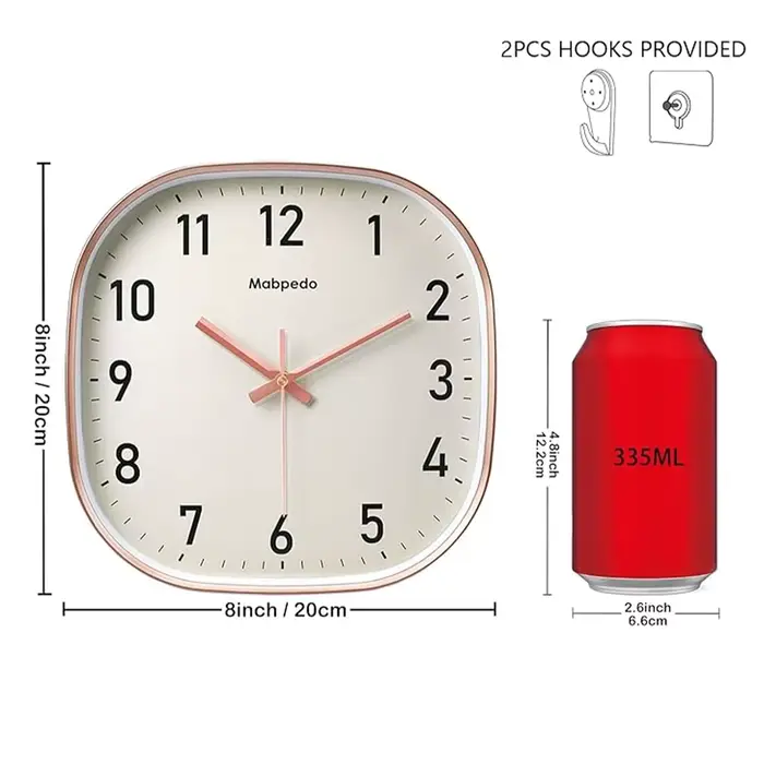 Horloge murale carrée en quartz de 8 pouces