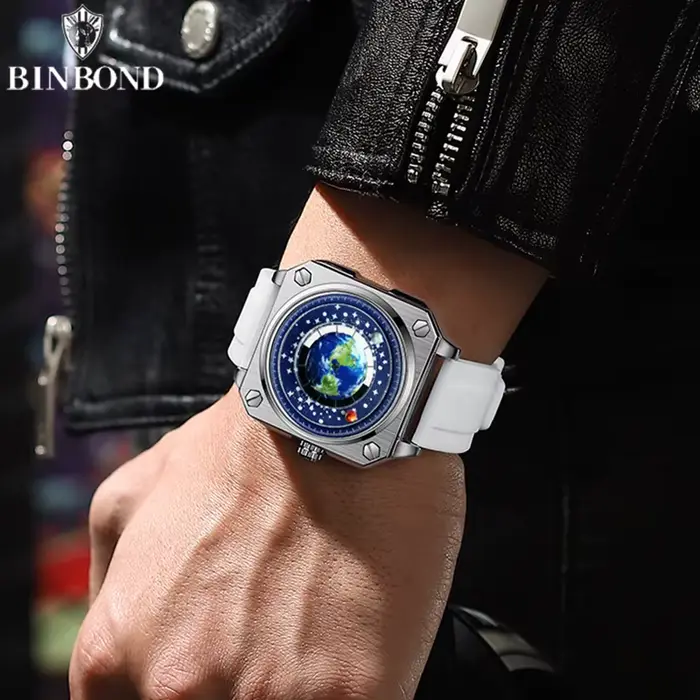 Montre homme BINBOND avec cadran rotatif résistant à l'eau pour homme style mode et décontracté pour diverses occasions