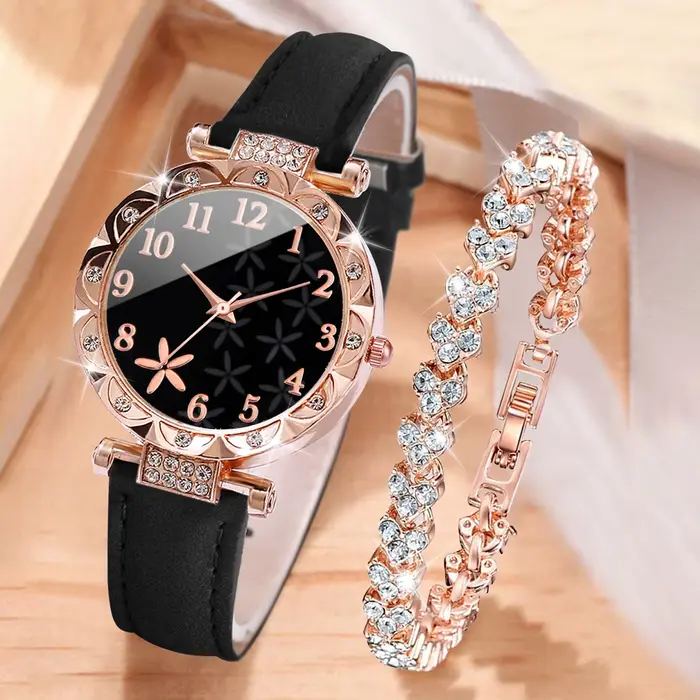 Montre-bracelet en cuir à quartz pour femme