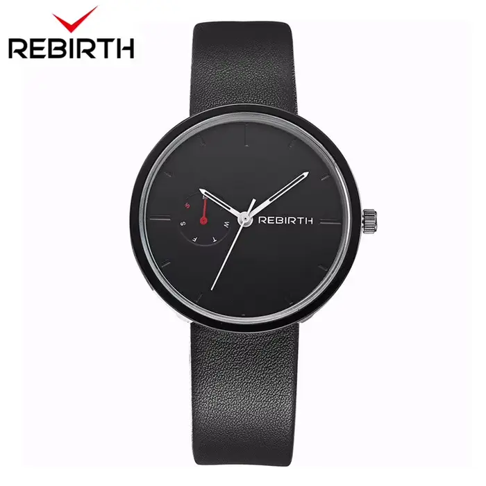 Rebirth-Montre-bracelet à quartz avec bracelet en cuir pour hommes et femmes