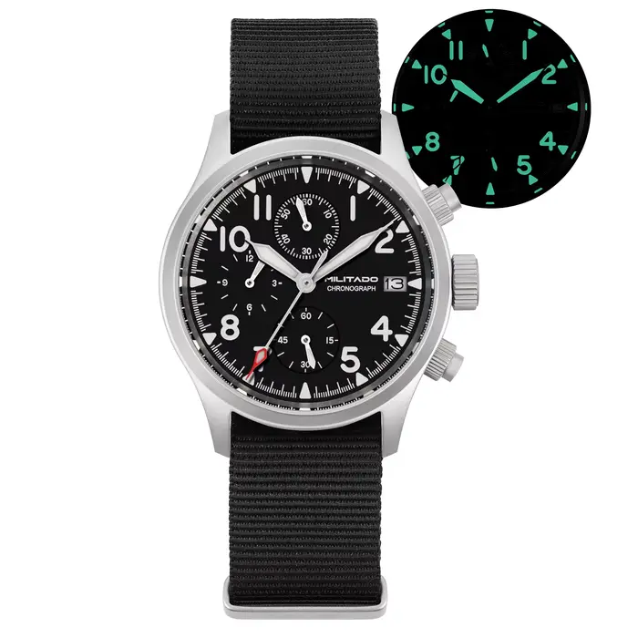 Militado ML1868KF montre à Quartz à 3 cadrans VK67 chronographe mouvement verre saphir lumineux 100m étanche 39mm montres militaires