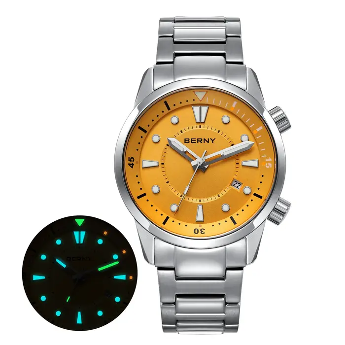 BERNY montre de plongée automatique pour hommes 200M étanche Miyota 8215 saphir AR enduit Silicone sport natation