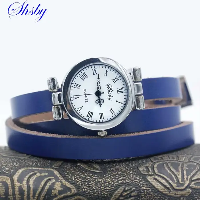 Shsby-Montre longue avec bracelet en cuir pour femme