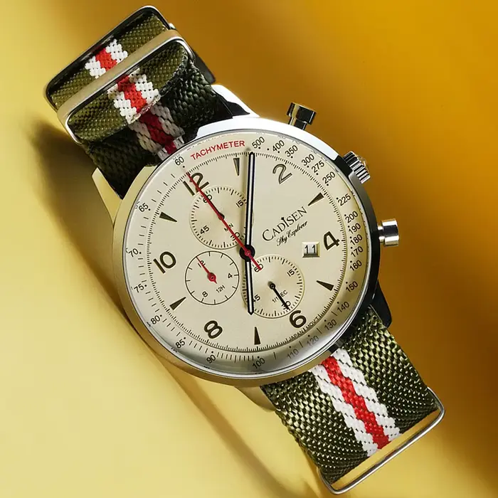 Montre à quartz Cadisen, multifonction, verre saphir, étanche 10 ATM, chronomètre, aiguille des secondes, montre-bracelet