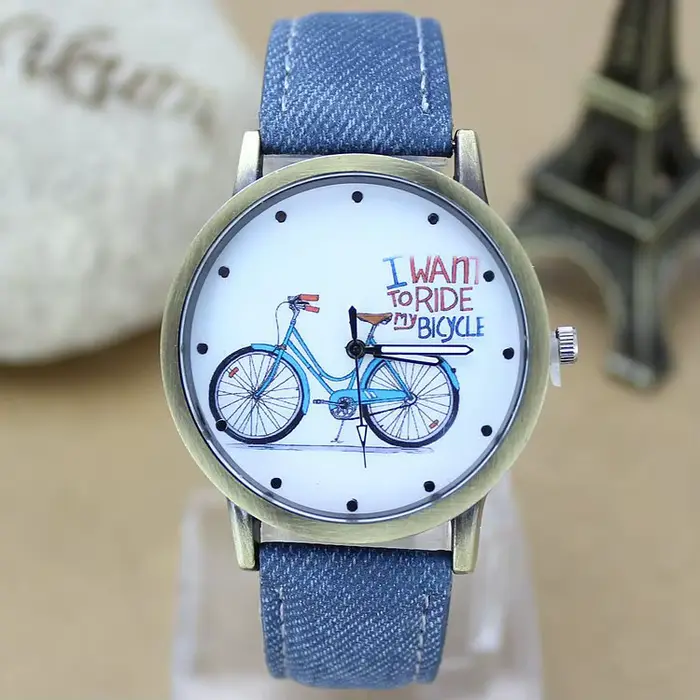 Nouvelle mode hommes montre de vélo femmes Jean tissu bracelet en cuir robe montres Relogio Feminino