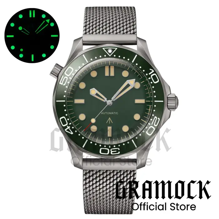 Montre mécanique rétro verte personnalisable pour homme