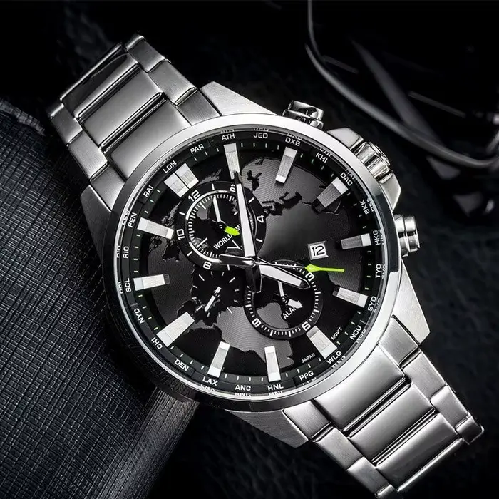 Montre de luxe pour homme avec affichage des fuseaux horaires mondiaux