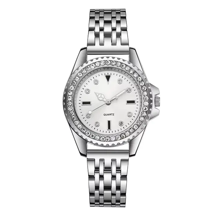 Mode dames argent Simple plein diamant anglais montre 2025 nouvelle marque femmes en acier inoxydable horloge de luxe robe montres