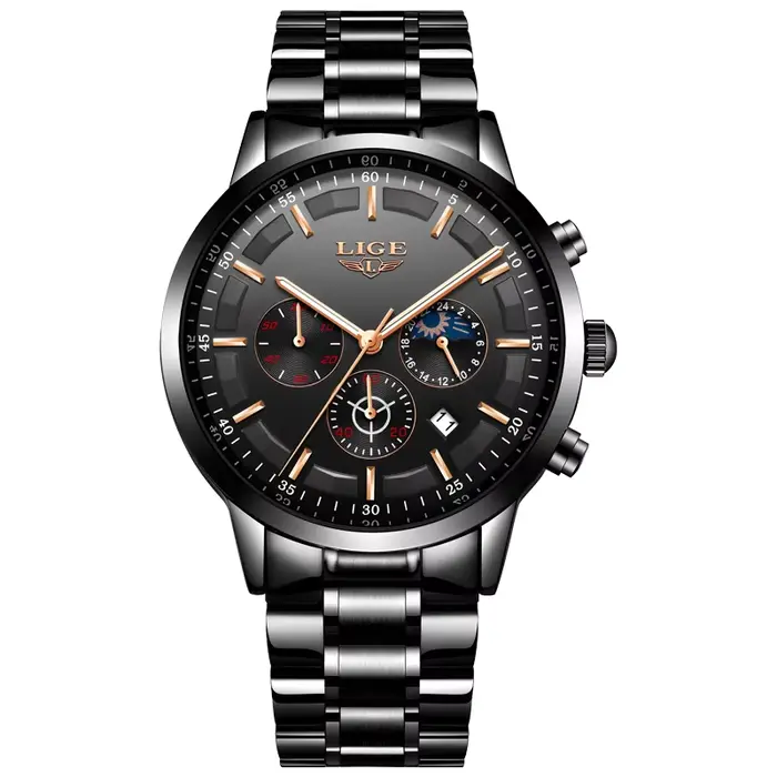 LIGE montres d'affaires hommes Top marque de luxe montre-bracelet à Quartz 3Bar étanche chronographe