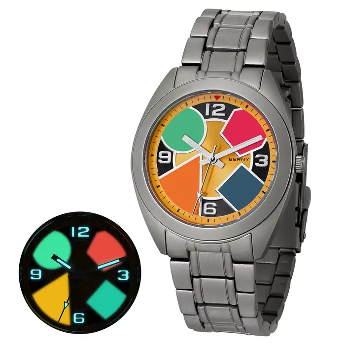 Montre en titane BERNY avec cadran multicolore et bracelet toile pour hommes occasions spéciales et activités en plein air