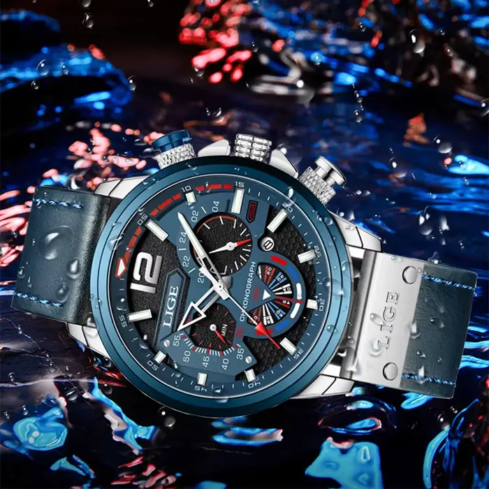 Montre homme LIGE design créatif montre de sport décontractée cuir de luxe quartz résistante à l'eau pour hommes occasions spéciales