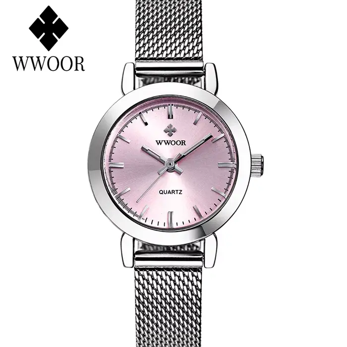 WWOOR-Montre de luxe à quartz pour femmes, étanche, simple, maille dorée