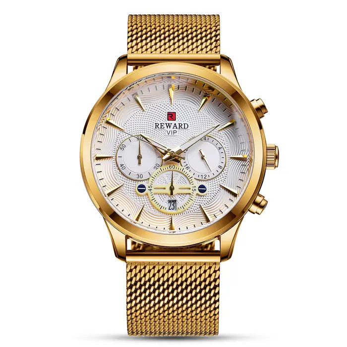 Récompense montres d'affaires mouvement à Quartz mode hommes or montre en acier inoxydable calendrie