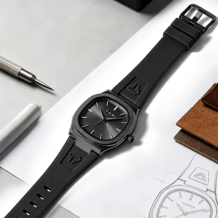 Montre TOMI 2026 à Quartz pour Homme avec Bracelet en Caoutchouc Style Luxe Occasions Spéciales