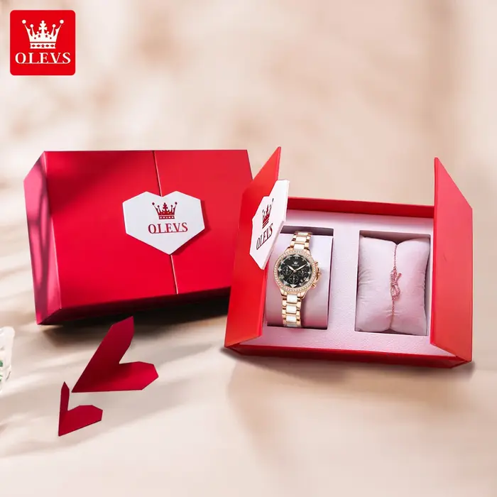 OLEVS 9999 femmes montre marque originale élégante étanche chronographe de luxe en céramique robe rose