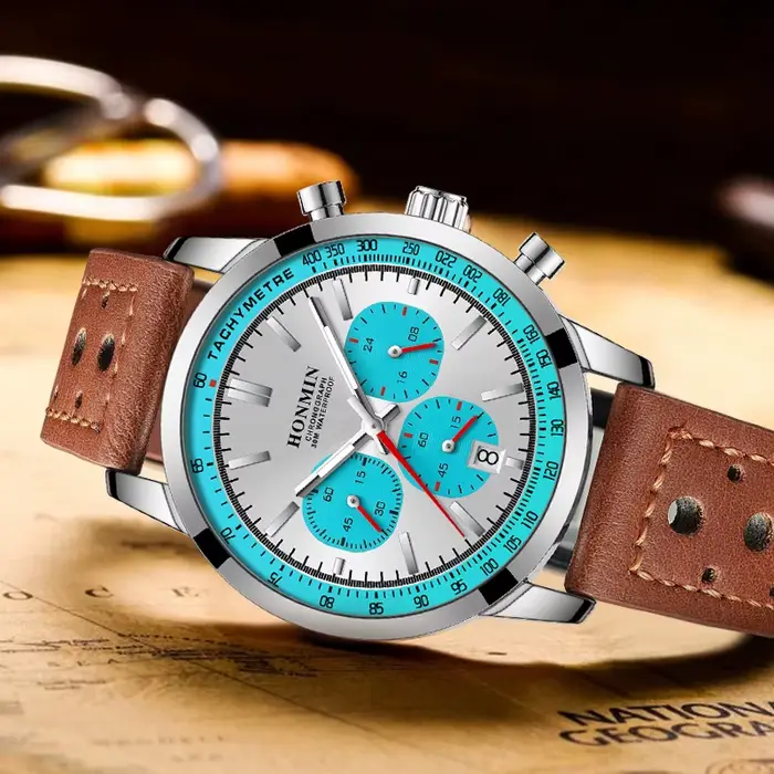 HONMIN homme montre de luxe de haute qualité étanche chronographe lumineux