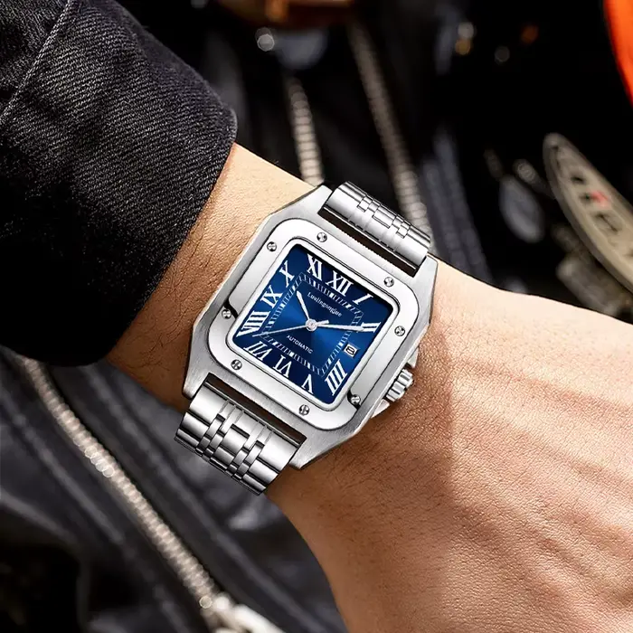Montre mécanique automatique carrée élégante pour homme résistante à l'eau idéale pour toutes les occasions cadeau spécial