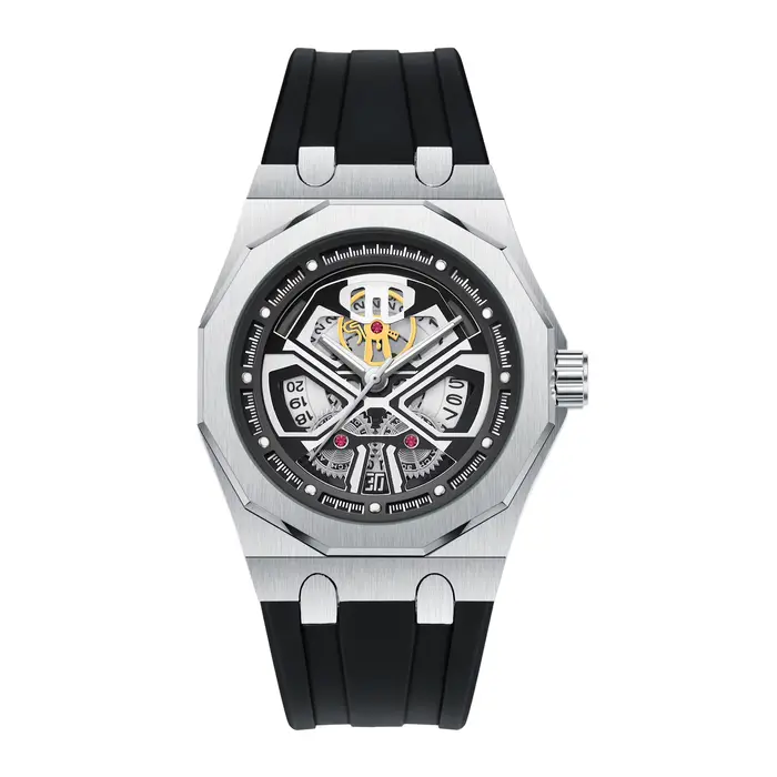 Montre à quartz pour homme, fabriquée avec un mouvement à quartz, boîtier noir Warrior à 12 facettes
