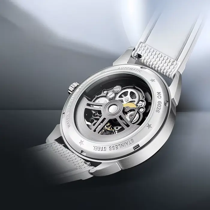 MARK FAIRWHALE montre automatique pour hommes cadran squelette bracelet en caoutchouc fluoré étanche montre-bracelet de luxe à la mode
