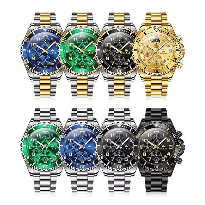 Montre homme multifonctionnelle chronographe quartz étanche phase de lune pour courses et activités aquatiques