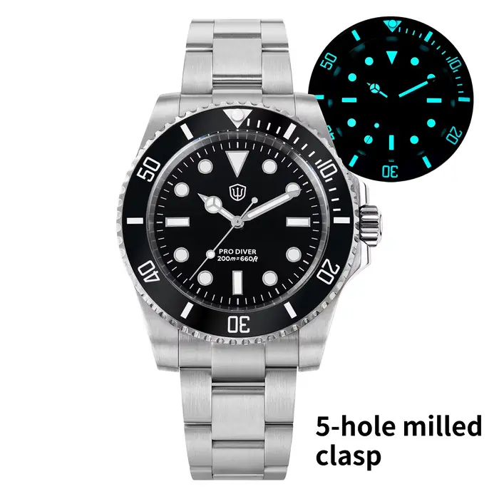 Watchdives WD1680Q V2 Montre de plongée VH31 Sweep Quartz 39mm Saphir 200M Étanche Lunette en cérami
