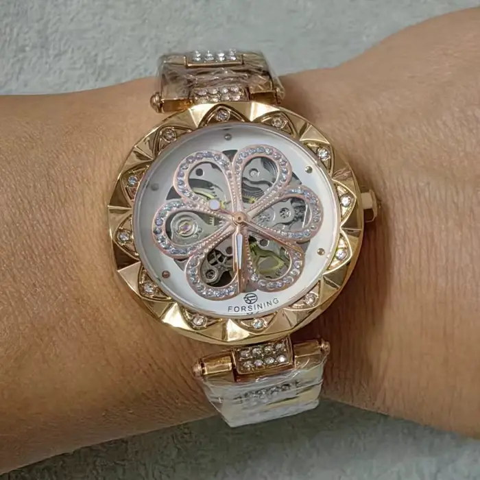 Montre pour Femme en or Rose mode Bling Quartz décontracté dame horloge