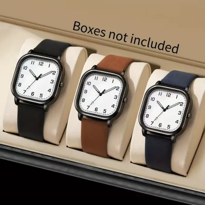 Mode hommes montres décontracté carré montre à Quartz bracelet en cuir montre-bracelet