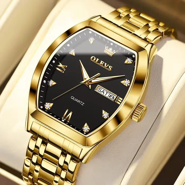 OLEVS hommes montres de luxe Tonneau Original haut marque montre à Quartz pour hommes étanche lumine
