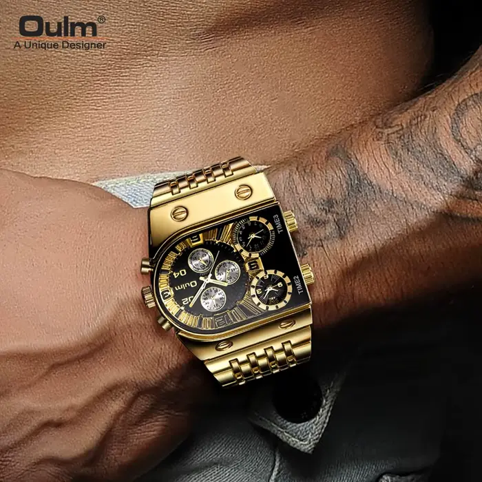 Montre carrée homme Oulm quartz avec fonction horaire multi-fuseau audacieuse pour aventuriers modernes occasions spéciales