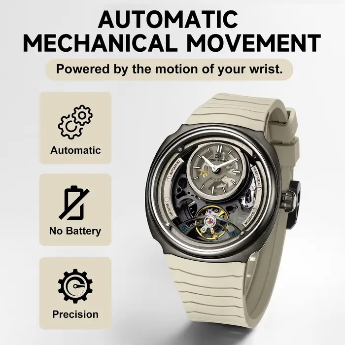 Montre automatique pour homme de haute qualité DANIEL GORMAN avec bracelet en silicone sport élégant