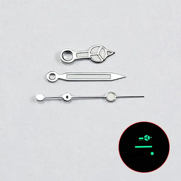 NH35 montre main qualité pour NH36 mouvement 7.75*12*12.5 vert lumineux seconde argent aiguilles un